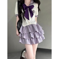 Women's Japanese Sailor Suit - Purple Waist Cincher Short Dress Set | College Style