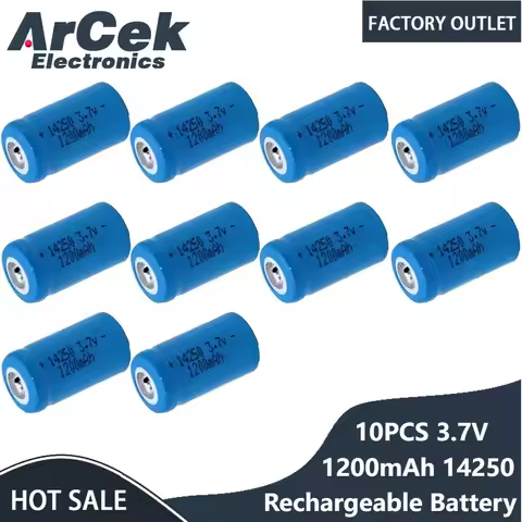 10PCS 3.7V 1200mAh 14250 Rechargeable Lithium Battery Flat Top LS14250 ER14250H 1/2-R6 1/2 AA ER1425