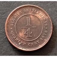 Duit Syiling Straits Settlements 1/4 Cent 1916