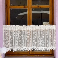 White Floral Knitted Woven Lace Short Curtain Valance for Kitchen Cafe Small Window Victorian Drapes Curtain Topper with Embellished Bottom Rod Pocket Nursery Decor