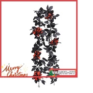 【Xmas Party Vibe】Halloween Garland Black Artificial Flowers Fake Roses Hanging Vines 5.7FT