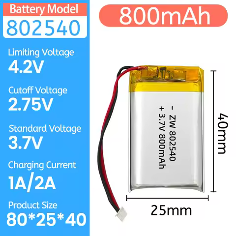3.7V 800mAh 802540 Lithium Battery Li Polymer Batteries for Flashlight Remote Controller Handheld Fa