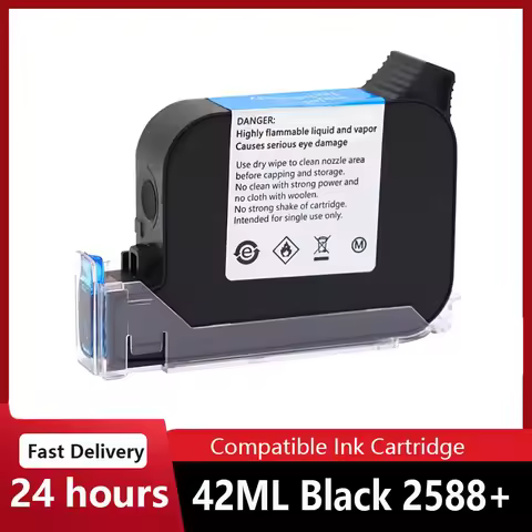 2588+ 2588 2588+M 42ML Black Solvent Ink Cartridge Quick-drying 12.7mm Print Height Universal for Ha