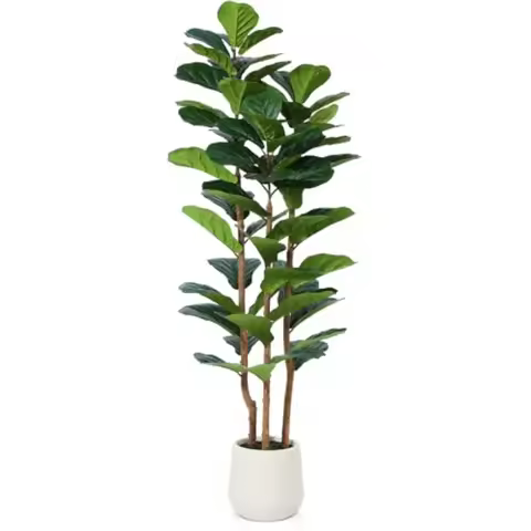5ft Artificial Fiddle Leaf Fig Tree with White Planter and Natural Wood Trunk for Indoor Office Livi