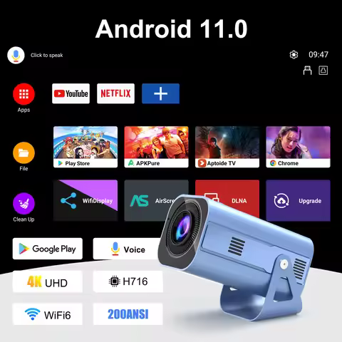 H96 MAX B11 Portable Android 11 Smart Projector 720P Resolution 4K Video Decoding 200ANSI BT5.0 Wifi