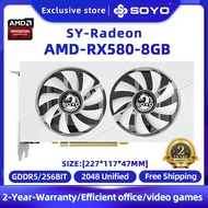 RX580 8G RX580 8G SOYO Original RX580 8G Graphics Card GPU GDDR5 256Bit 8Pin 14Nm PCIE 3.0×16 New Video Card Support Desktop CPU Placa De Video