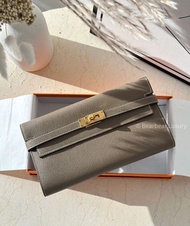 Hermes Kelly Long Wallet Etoupe Ghw 大象灰金