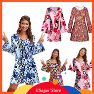 60s 70s Retro Hippie Dress for Women Flower Disco Party Carnival Costume