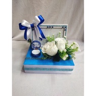 gubahan frame mas kahwin + bekas cincin ( blue + white)