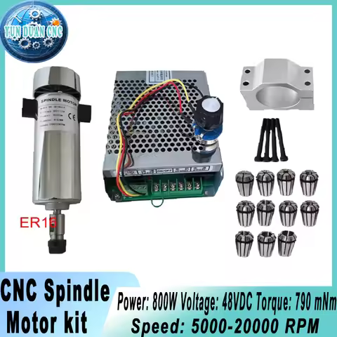 800W CNC Spindle Motor Kit Air Cooled DC110V 20000RPM ER16 Collet Spindle Motor Power Supply Speed G