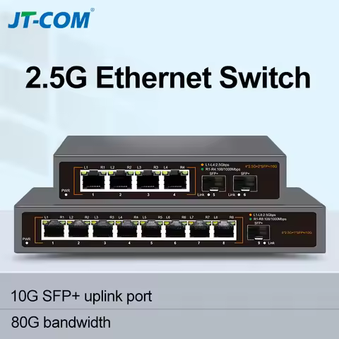 JT-COM 4-Port 2.5Gb Ethernet Switch 2.5GBASE-T 10Gigabit Uplink Plug Play Fanless Network Switch Int