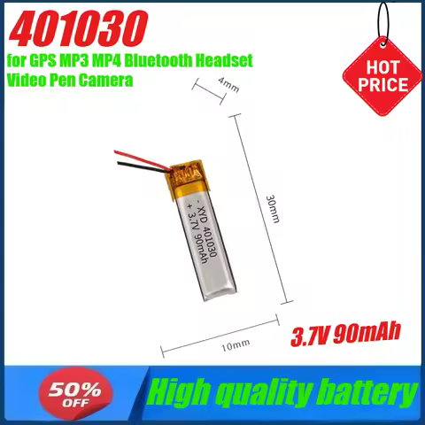 3.7V 90mAh 401030 Lithium Polymer Lipo Rechargeable Battery for GPS MP3 MP4 Bluetooth Headset Video 