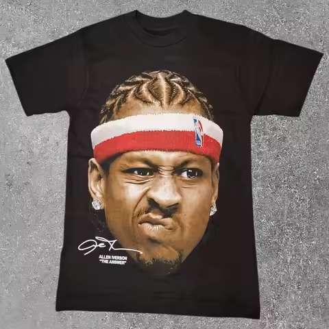2026 Allen Iverson Big Face Basketball Pattern T-shirt Men's and Women's Summer Retro Streetwear Har