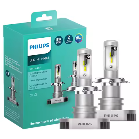 Philips LED H4 Ultinon LED 6000K Cool White Headlight +160% Bright Car Light Compact Design, Pair