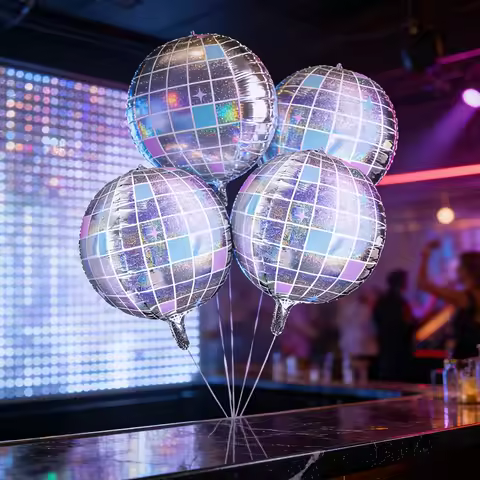 4pcs Fetti Iridescent Disco Ball Foil Balloons K-Pop Inspired Disco Bachelorette Party Decor Funky B