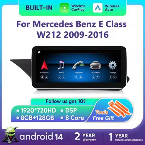 Android 14 Wireless CarPlay Auto Radio For Mercedes Benz E Class W212 2009-2016 Car Multimedia Playe