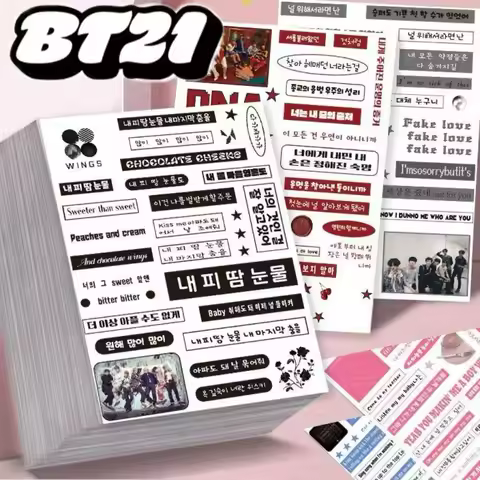 8 Sheets Bt21 Lyric Collage Stickers, Minimalist Korean-style Diy Material Stickers