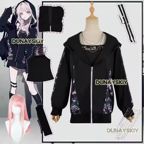 Project Sekai 25 Nightcord Akiyama Mizuki Cosplay Costume Daily Suit Black Hoodie Akiyama Mizuki Wig
