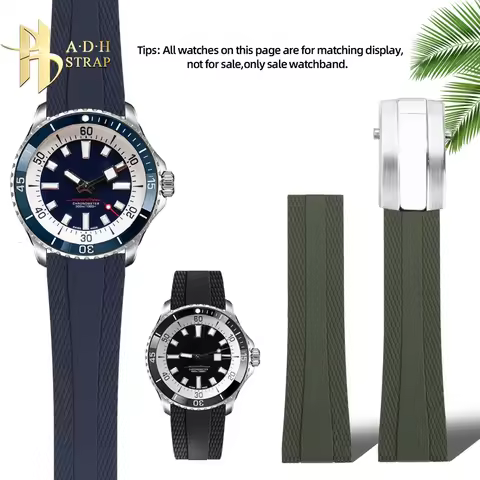 22mm Men's Rubber Watch Strap For Breitling Super Ocean Avenger Watch Band Folding Buckle Style Spor