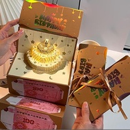 Manilago 3D Pop-Up Birthday Greeting Card-Musical LED Light-Up Gift Box with Money Holder