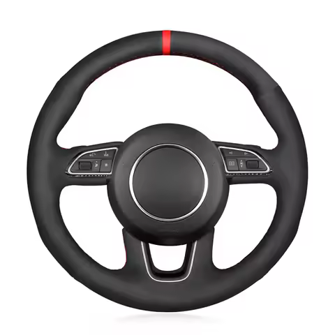 Hand-stitched Black Suede Red Marker Car Steering Wheel Cover for Audi Q3 (8U) 2011-2018 Q5 (8R) 201