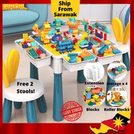 Block Table For Kids Table with 2 Stools  and Blocks  3+ Kids Learning Study Drawing Playing  Meja B