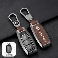 Zinc Alloy Genuine Leather Car Key Cover Remote Case For Hyundai i30 Elantra Accent Avante Palisade Tucson Venue Santa Fe Sonata Kona Fob Shell Car Accessories TPU Protection