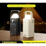 [Promo] 120W 100000mAh Power Bank  Large Capacity Portable Outdoor Built-in cable Camping Iight