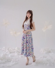 【波麗印花】60s優雅赫本風 復古領口長洋裝 裙 日本淡水色