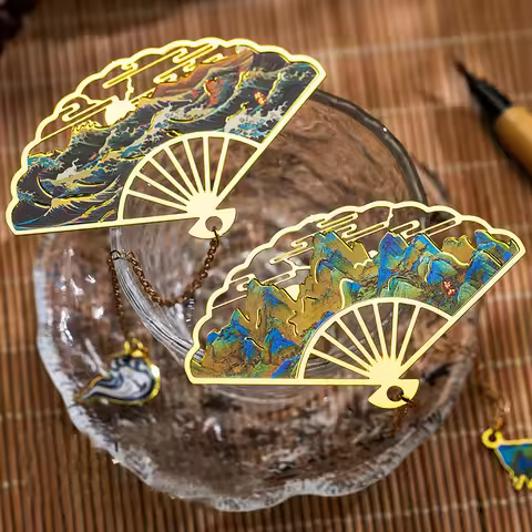 Wholesale 28pcs Chinese Style Fan Metal Bookmarks Aesthetic Bookish Accessories Reading Supplies Boo