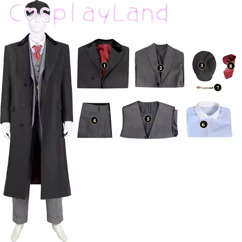 Tommy Shelby Cosplay Costume Men Suit Peaky 6 Long Trench Coat Outfit Full Set Custom Size Halloween