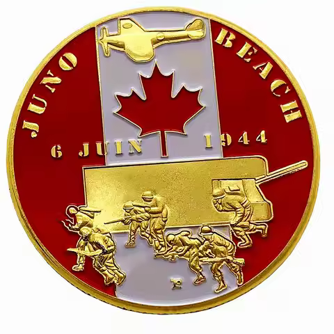 Canada D-Day 6th June 1944 Juno Beach Gold Plated Challenge Coin