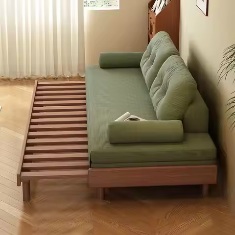 New solid wood sofa bed, sliding bed, living room, study, pull-out nap bed, simple bedroom, second b