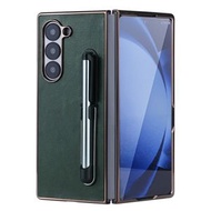 全城熱賣 - 適用於三星 Galaxy Z Fold6 電鍍摺疊PU皮手機保護殼帶手寫筆（綠色）