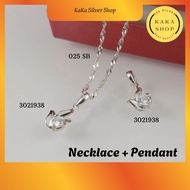 925 Silver Necklace Chain + CZ Stone Pendant (3021938) | Rantai Leher + Loket Batu CZ Perak 925 |