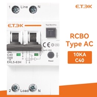 ETEK Type AC RCBO เบรกเกอร์อัตโนมัติที่เหลือ 10KA 3P + N 2P 16a 25a 40a 63a การป้องกันการรั่วไหลของก