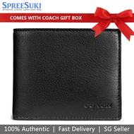 Coach Men Men Wallet In Gift Box Compact Id Wallet In Sport Calf Leather Black # F74991