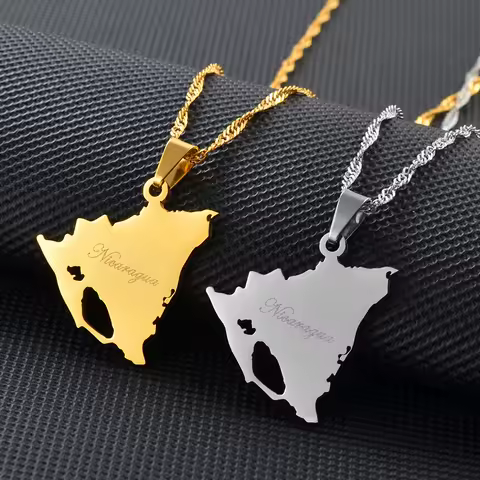 Anniyo Nicaragua Map Pendant Necklaces Silver Color/Gold-Plated Jewelry Nicaraguan Jewellery #265221