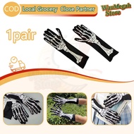 Long Skeleton Bone Print Gloves 39CM for Party Skeleton Full Finger Gloves Halloween Gloves