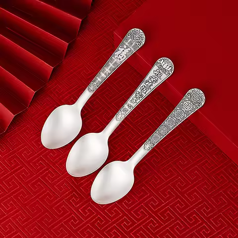 Silver spoon 999 sterling silver edible western food spoon five Fu Linmen silver spoon household spo