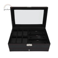 feichanWatch Box, Mens Jewelry Box with 6 Slot Watch Case & 3 Slot Sunglasses Organizer, 2 Layers Lo