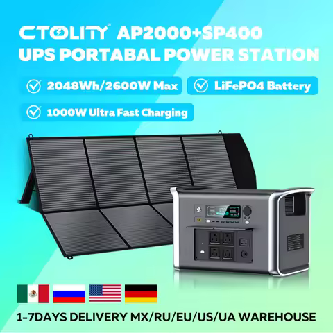 CTOLITY AP2000 2048Wh Solar Generator 2400W LFP Battery & 400W Solar Panel Portable Power Station Ca