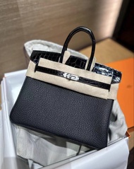 門市現貨Hermes Birkin 25 黑銀touch 亮面鱷魚 G stamp