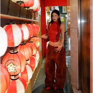 C74 Marcchivo UNISEX ''MAROON'' Denim Pants Wide Leg