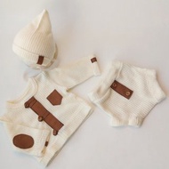 新生兒裝，象牙色裝 - 嬰兒毛衣，男孩燈籠褲，男嬰帽子
