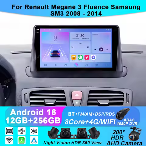 For Renault Megane 3 Fluence Samsung SM3 2008 - 2014 Video Player Android Auto Car Radio GPS Navigat