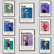 (X190) Tennis Poster wall stickers of Tennis legends: Federer, Isner, Ruud, Sock, Serena, Nadal