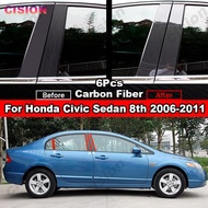 สำหรับ Honda Civic FD G8 8th รุ่น2006-2011 6ชิ้นสีดำมันวาวประตูรถกลางหน้าต่างปกหลัง B C เสาตัดวัสดุพีซีไม่เพียงแค่สติกเกอร์คาร์บอนไฟเบอร์คอลัมน์กลางกระจกอุปกรณ์ตกแต่ง
