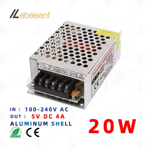 5V 20W Switch Power Supply Aluminum 100-240V AC to DC 5 Volts 20 Watts 4A Indoor Driver Transformer 