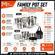 NOBANA 5 pcs Stainless Steel Family Pot Set for Outdoor Camping Cookware Cooking Set Dapur Camping M